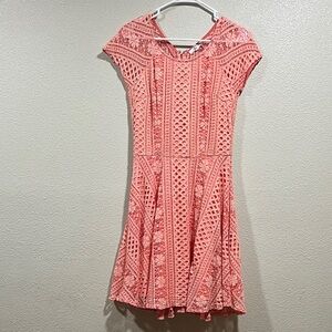 Soieblu Crochet Lace Fit-and-Flare Dress in Coral Pink